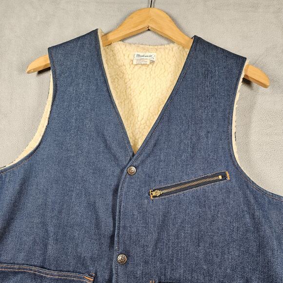 Vintage Sherpa Lined Denim Vest Mens M Madewell USA Made Workwear Western Cowboy - Picture 2 of 13